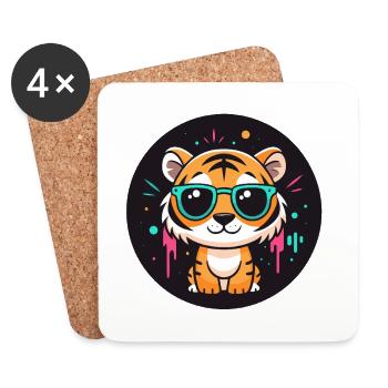 Tigre néon lunettes turquoise - Dessous de verre (lot de 4) - blanc - Devant