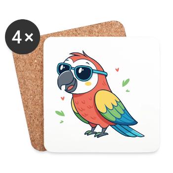 Colorful Parrot in Sunglasses - Coasters (set of 4) - white - Front