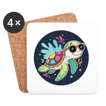 Tortue Tropicale Solaire - Dessous de verre (lot de 4) - blanc - Devant