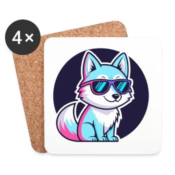 Neon Fox with Glasses - Coasters (set of 4) - white - Front