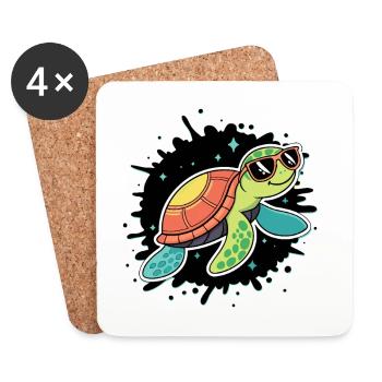 Chic Cosmic Turtle in Sunglasses - Coasters (set of 4) - white - Front