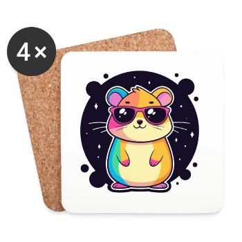 Hamster arc-en-ciel avec lunettes - Dessous de verre (lot de 4) - blanc - Devant