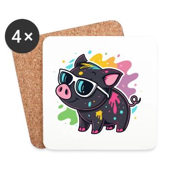 Cochon Art Spray et Lunettes - Dessous de verre (lot de 4) - blanc - Devant