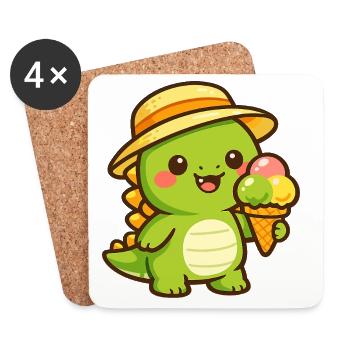 Kleiner Dino Eiscreme Abenteuer - Untersetzer (4er-Set) - Weiß - Vorne
