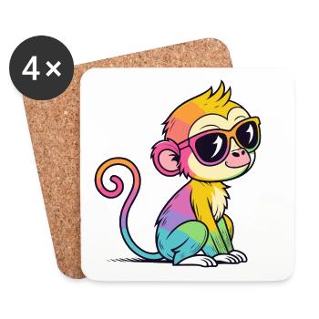 Rainbow Monkey Chic Brille - Untersetzer (4er-Set) - Weiß - Vorne