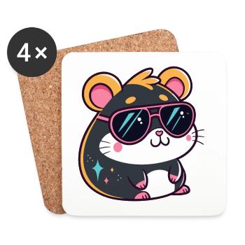 Hamster Kawaï Sun Stars Pink Glasses - Coasters (set of 4) - white - Front