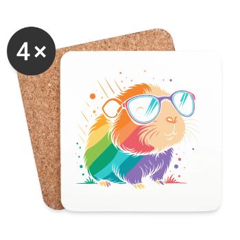 Guinea pig rainbow glasses - Coasters (set of 4) - white - Front