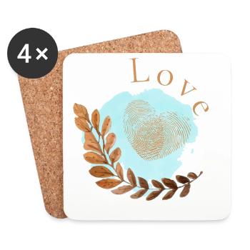 Conception d’empreintes digitales en forme de cœur d’amour - Dessous de verre (lot de 4) - blanc - Devant