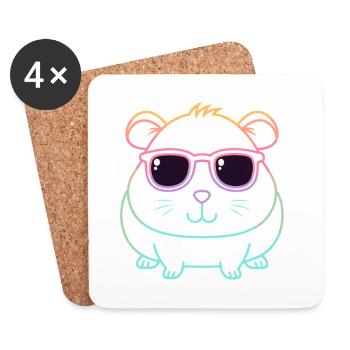 Guinea Pig Arc en Ciel Ligne et Lunettes - Dessous de verre (lot de 4) - blanc - Devant