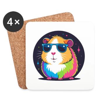 Hamster arc-en-ciel lunettes de soleil - Dessous de verre (lot de 4) - blanc - Devant