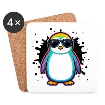 Pinguin-Regenbogengläser - Untersetzer (4er-Set) - Weiß - Vorne