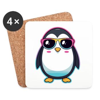 Schicker Pinguin mit Regenbogengläser - Untersetzer (4er-Set) - Weiß - Vorne