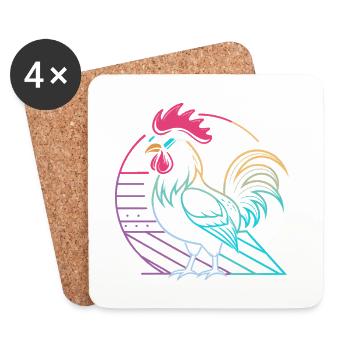 Coq neon rétro avec lunettes - Dessous de verre (lot de 4) - blanc - Devant