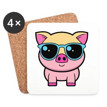 Cool Pig Blue Glasses - Coasters (set of 4) - white - Front