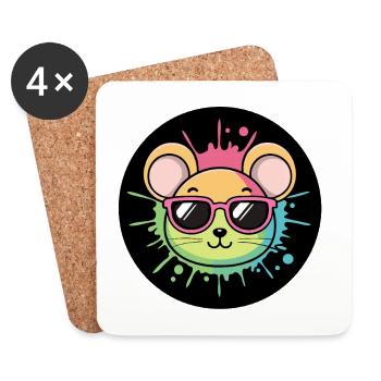 Souris arc-en-ciel lunettes néon Badge - Dessous de verre (lot de 4) - blanc - Devant