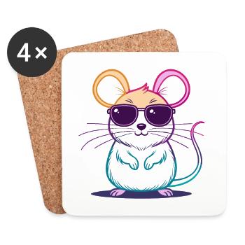 Regenbogen-Maus-Brille - Untersetzer (4er-Set) - Weiß - Vorne
