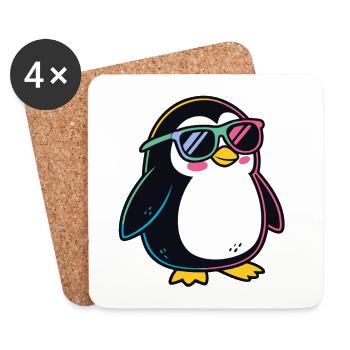 Pinguin-Regenbogengläser - Untersetzer (4er-Set) - Weiß - Vorne