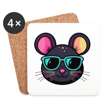 Mouse chic turquoise glasses - Coasters (set of 4) - white - Front