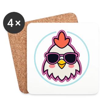 Rooster in Neon Pink Glasses - Coasters (set of 4) - white - Front