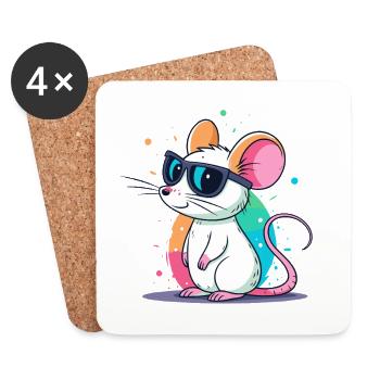 Regenbogenmaus Schwarze Brille - Untersetzer (4er-Set) - Weiß - Vorne