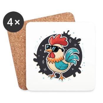 Rooster Stylish Retro Glasses - Coasters (set of 4) - white - Front