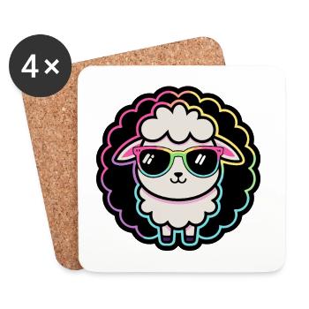 Schaf-Neon-Regenbogengläser - Untersetzer (4er-Set) - Weiß - Vorne