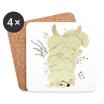 Chien endormi dans la prairie - Dessous de verre (lot de 4) - blanc - Devant