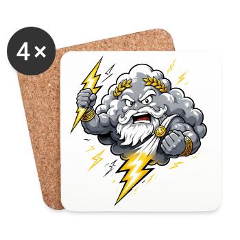 God of Thunder Lightning Cloud Thunderstorm Comic Motif - Coasters (set of 4) - white - Front