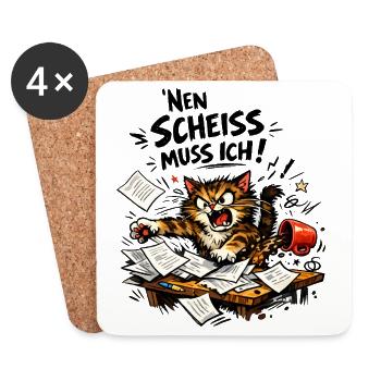 Nen Scheiss muss ich– Zornige Katze Statement - Untersetzer (4er-Set) - Weiß - Vorne