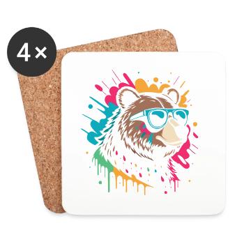 Pop-Art-Bär, buntes Glitzern - Untersetzer (4er-Set) - Weiß - Vorne