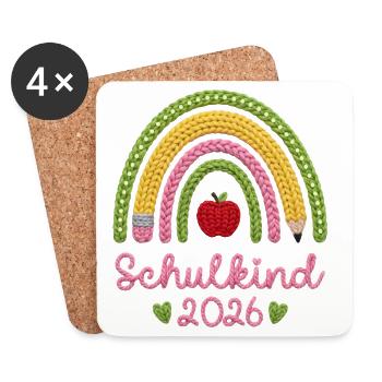 Schulkind 2026 Regenbogen - Untersetzer (4er-Set) - Weiß - Vorne