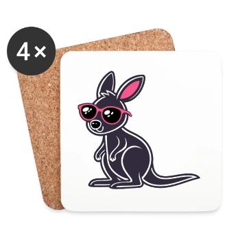 Dunkle Känguru-Pinkbrille - Untersetzer (4er-Set) - Weiß - Vorne