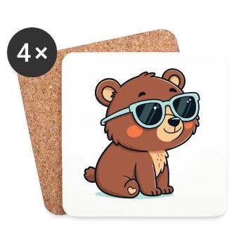 Cool Teddy Bear Blue Glasses - Coasters (set of 4) - white - Front