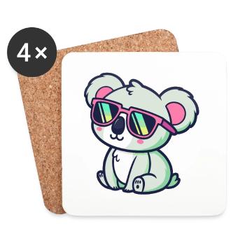Koala Kawaii Seated Pink Glasses - Coasters (set of 4) - white - Front