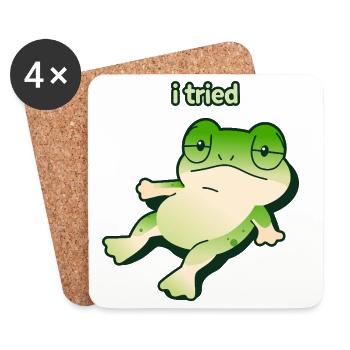Rana stanca 🐸 "i tried" minimal ironic meme - Coasters (set of 4) - white - Front