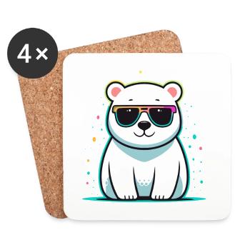 Polar Bear Shiny Glasses - Coasters (set of 4) - white - Front