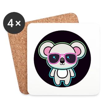 Koala Kawaii Neon and Pink Glasses - Coasters (set of 4) - white - Front