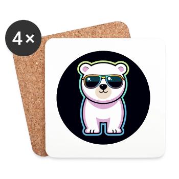 Pastel white neon bear sunglasses - Coasters (set of 4) - white - Front