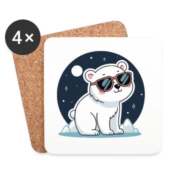 Ours blanc nocturne et lunettes soleil - Dessous de verre (lot de 4) - blanc - Devant