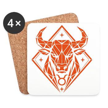 Taureau géométrique - Force pure - Signe du zodiaque Taureau - Dessous de verre (lot de 4) - blanc - Devant