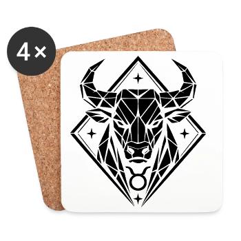 Taureau géométrique - Force pure - Signe du zodiaque Taureau - Dessous de verre (lot de 4) - blanc - Devant