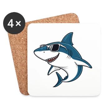 Cool Shark - Cartoon Style Sunglasses - Coasters (set of 4) - white - Front