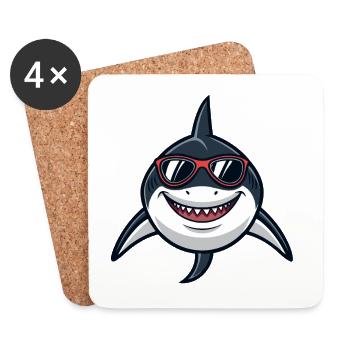 Shark Hipster Red Glasses - Coasters (set of 4) - white - Front