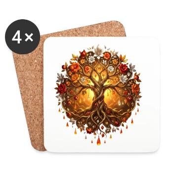Fire Tree in Mandala - Coasters (set of 4) - white - Front