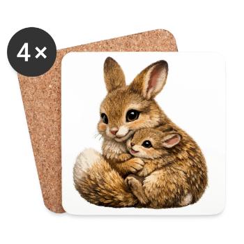 Hare hug mother and cub - Coasters (set of 4) - white - Front