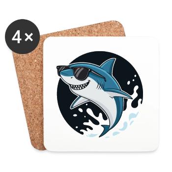 Surferhai mit dunkler Brille - Untersetzer (4er-Set) - Weiß - Vorne