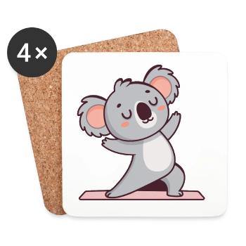 Koala Yoga sur tapis - Dessous de verre (lot de 4) - blanc - Devant