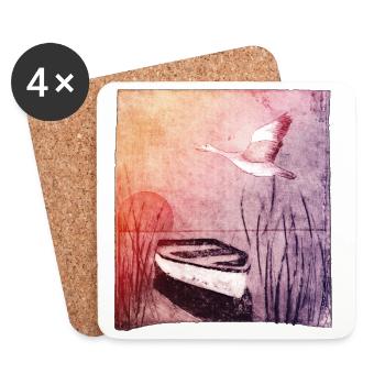 Boat on the lake - hand carved artwork - Coasters (set of 4) - white - Front