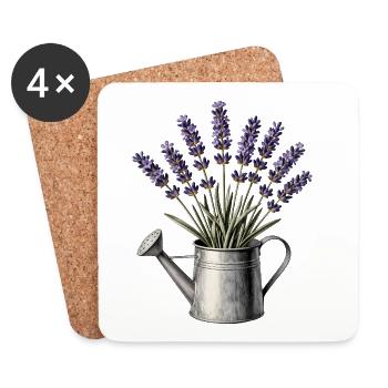 Lavande dans un arrosoir - Dessous de verre (lot de 4) - blanc - Devant