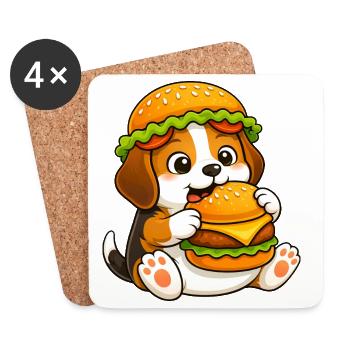 Petit petit petit chien animé avec un burger en fast-food - Dessous de verre (lot de 4) - blanc - Devant